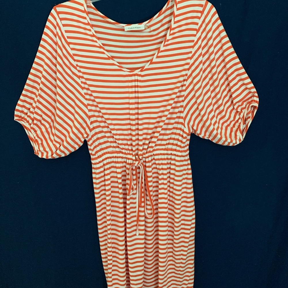 Calvin Klein orange/white striped loose-fitting cotton knee-length dress size 4